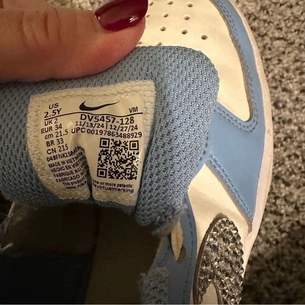 Big Kids NIKE COURT 2.5 Blue White Sneakers Bling Swoosh Logo Crystals